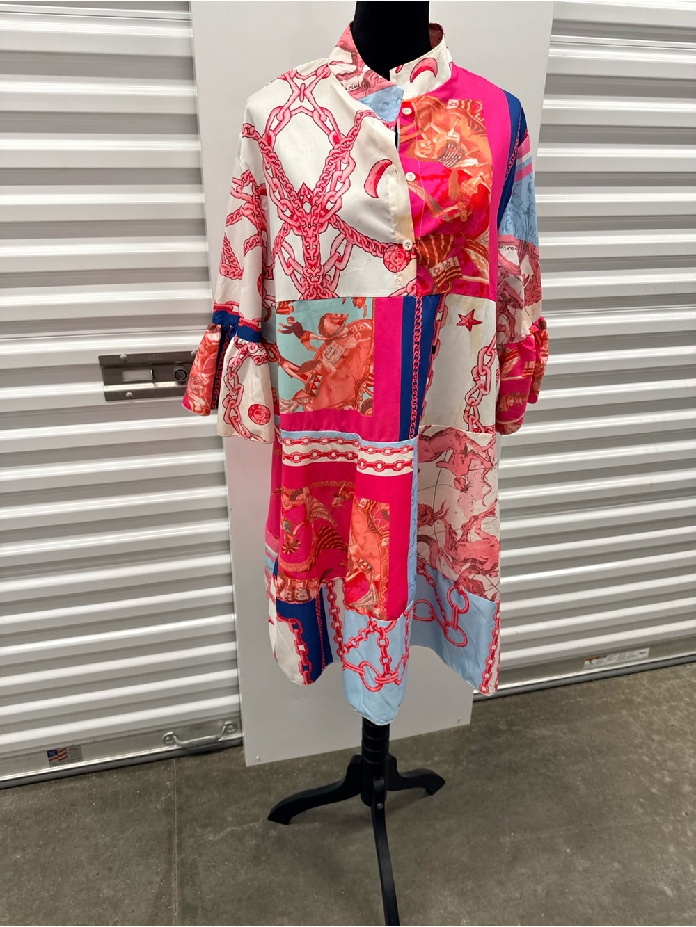 Womens Patchwork Print Tunic dress Pink & Blue